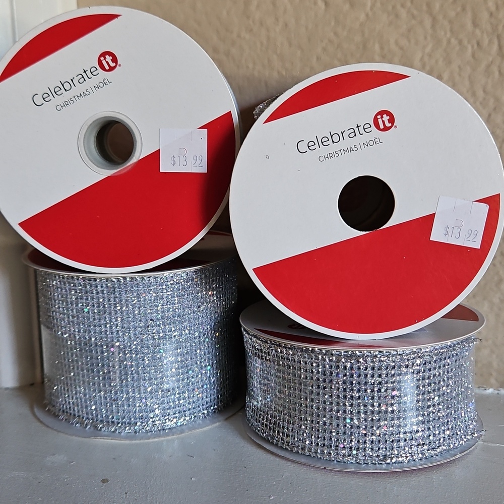 4 Rolls of Celebrate it - Wired Silver Net Mesh Ribbon - Picture 6 of 8